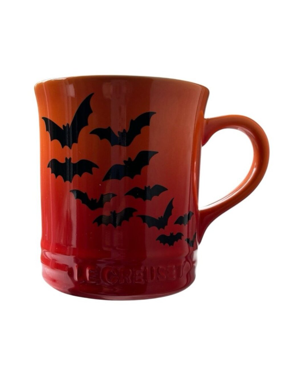 Le Creuset Halloween Orange Ombre Flame Bat Mug 14 Oz Collectible Coffee